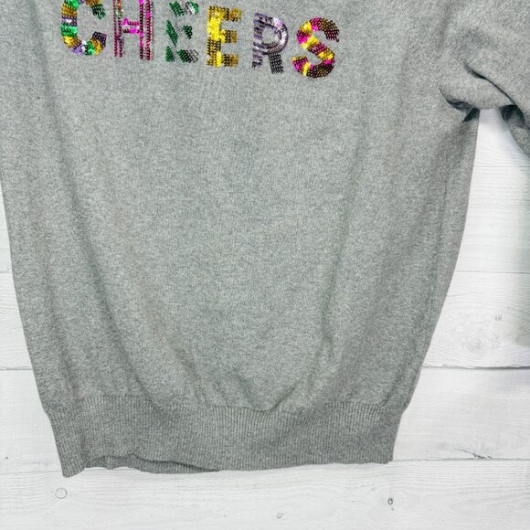 Torrid 3X Holiday CHEERS Sweater Sequin Graphic Gray Cotton Festive Pullover - Picture 7 of 14
